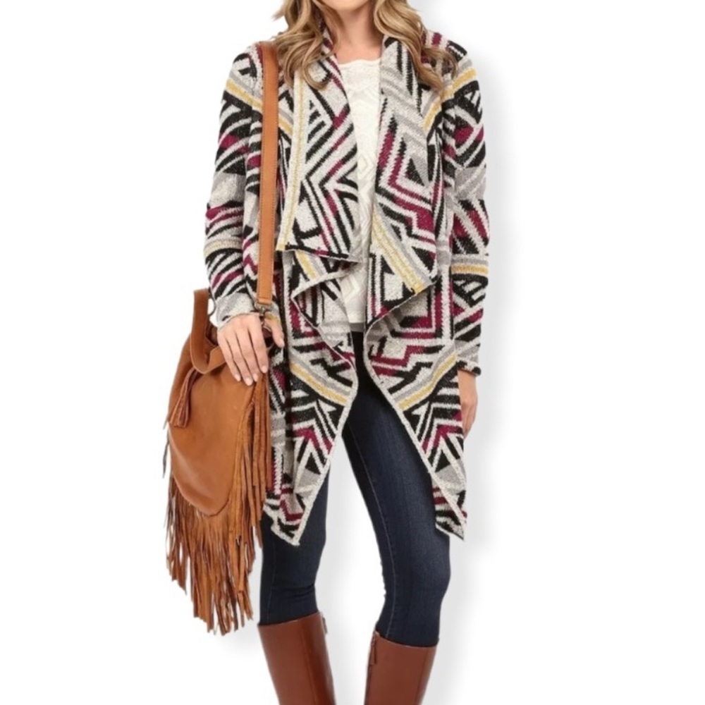 Lucky Brand Aztec Print Drape Front Cardigan